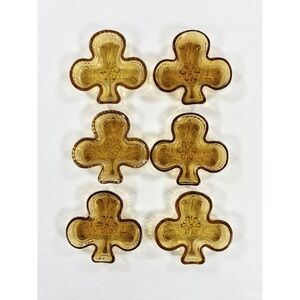 Vintage Tiara Amber Glass Sandwich Pattern Club Clover Shape Nut Dishes Set of 6
